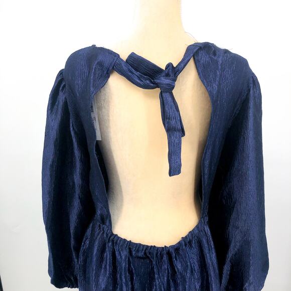 TOPSHOP Open Back Midi Dress Size 10 Midnight Blue Premium Textured Jacquard NWT - Picture 5 of 10